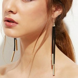 Black and Gold Suede Cord Drop Earrings